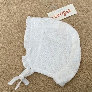 Cat & Jack White Eyelet Ruffle Bonnet